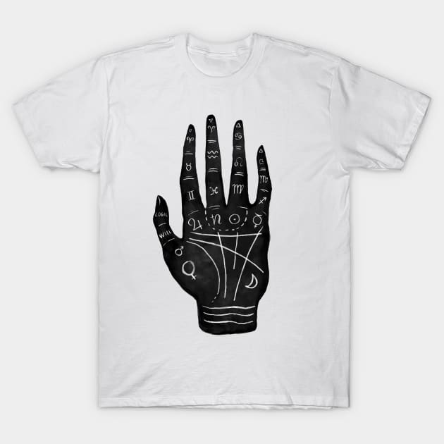 Palm Reading Chart - Black on White T-Shirt by Serena Archetti